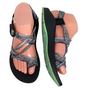Chaco Webbing Vibram Comfort Gray/Green Strap Outdoor Sandal Shoes Sz W7